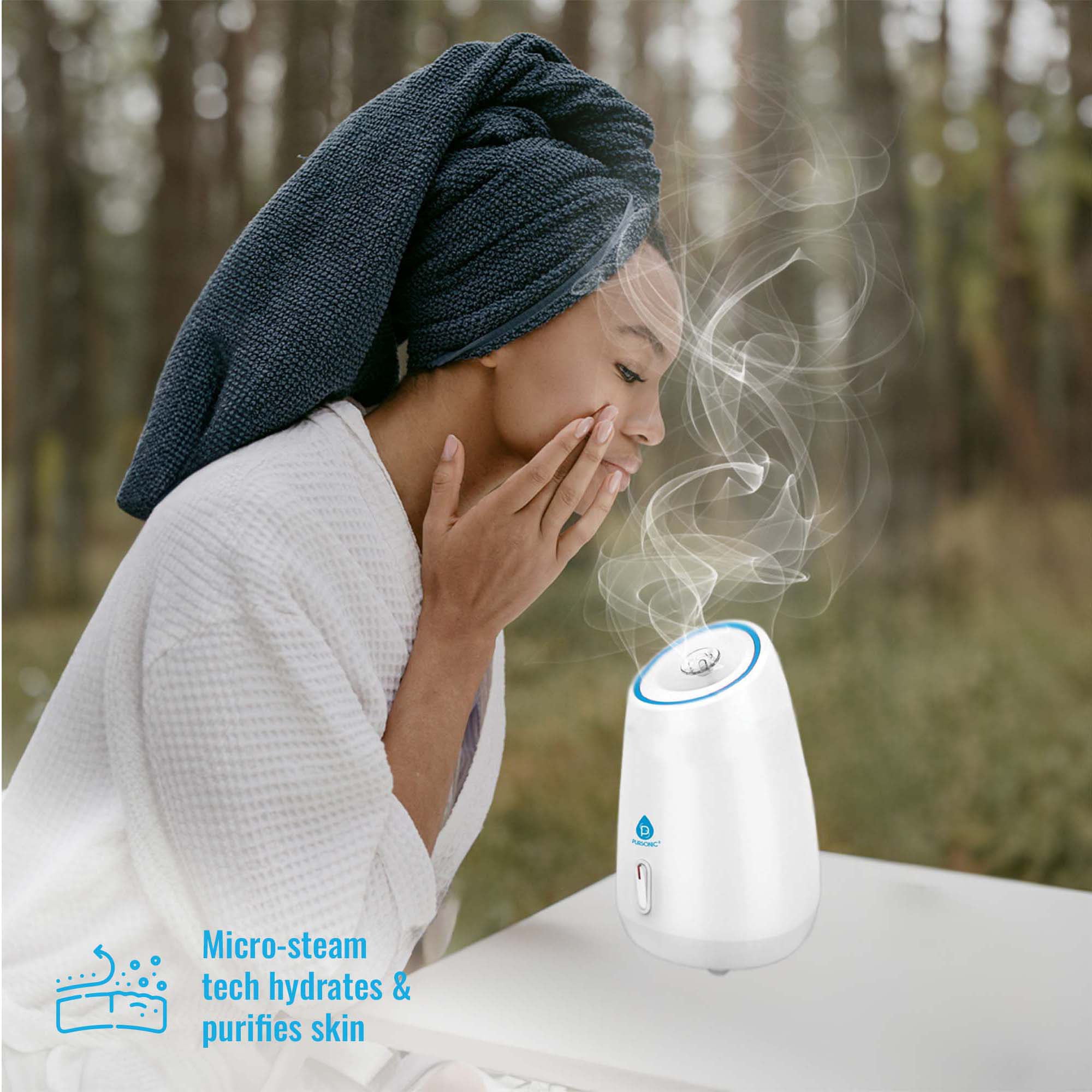 7-in-1 LED Light Therapy Face Mask & Pursonic Facial Steamer Hot Mist Moisturizing Spa Bundle